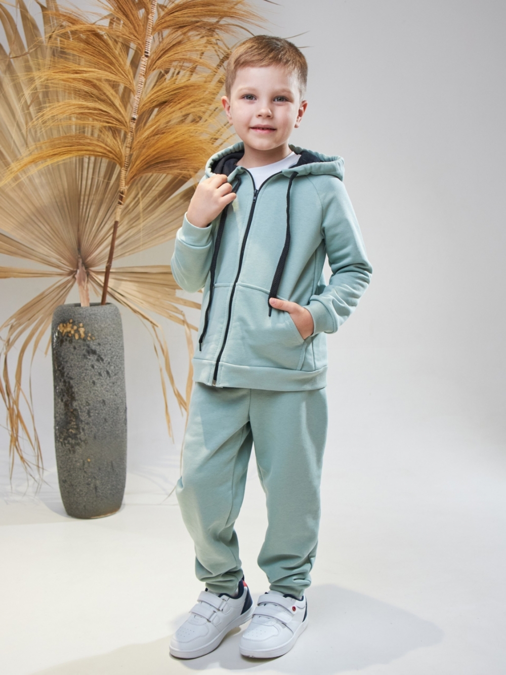 328-ОЛ. Костюм детский  на молнии, олива, хлопок 65%, 35% ПЭ, 3-х нитка без начеса 80,86,92