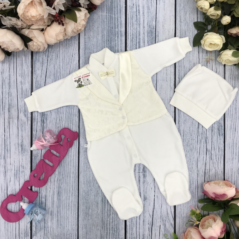 261-М. Комбинезон с шапкой, хлопок 80% велюр 20%  ПЭ, молочный