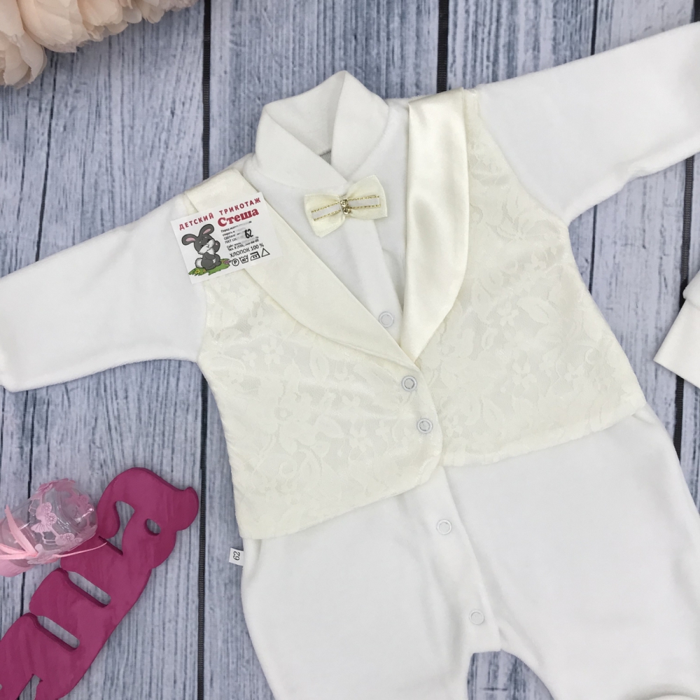 261-М. Комбинезон с шапкой, хлопок 80% велюр 20%  ПЭ, молочный