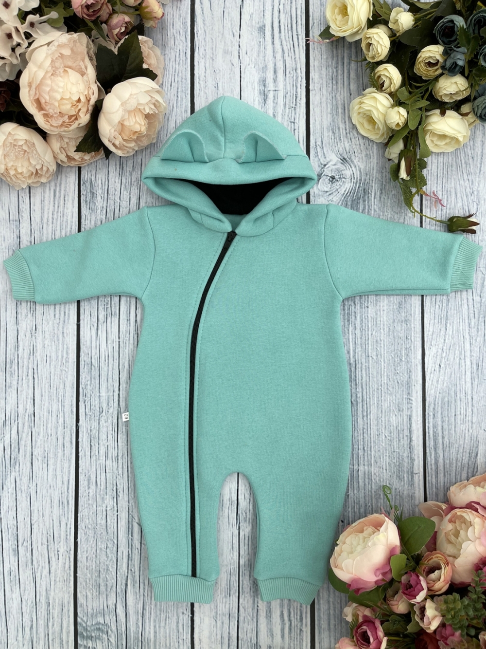 308-Б. Комбинезон с капюшоном, хлопок 65%, 35% ПЭ, 3-х нитка с начесом + интерлок 62,68,74,80