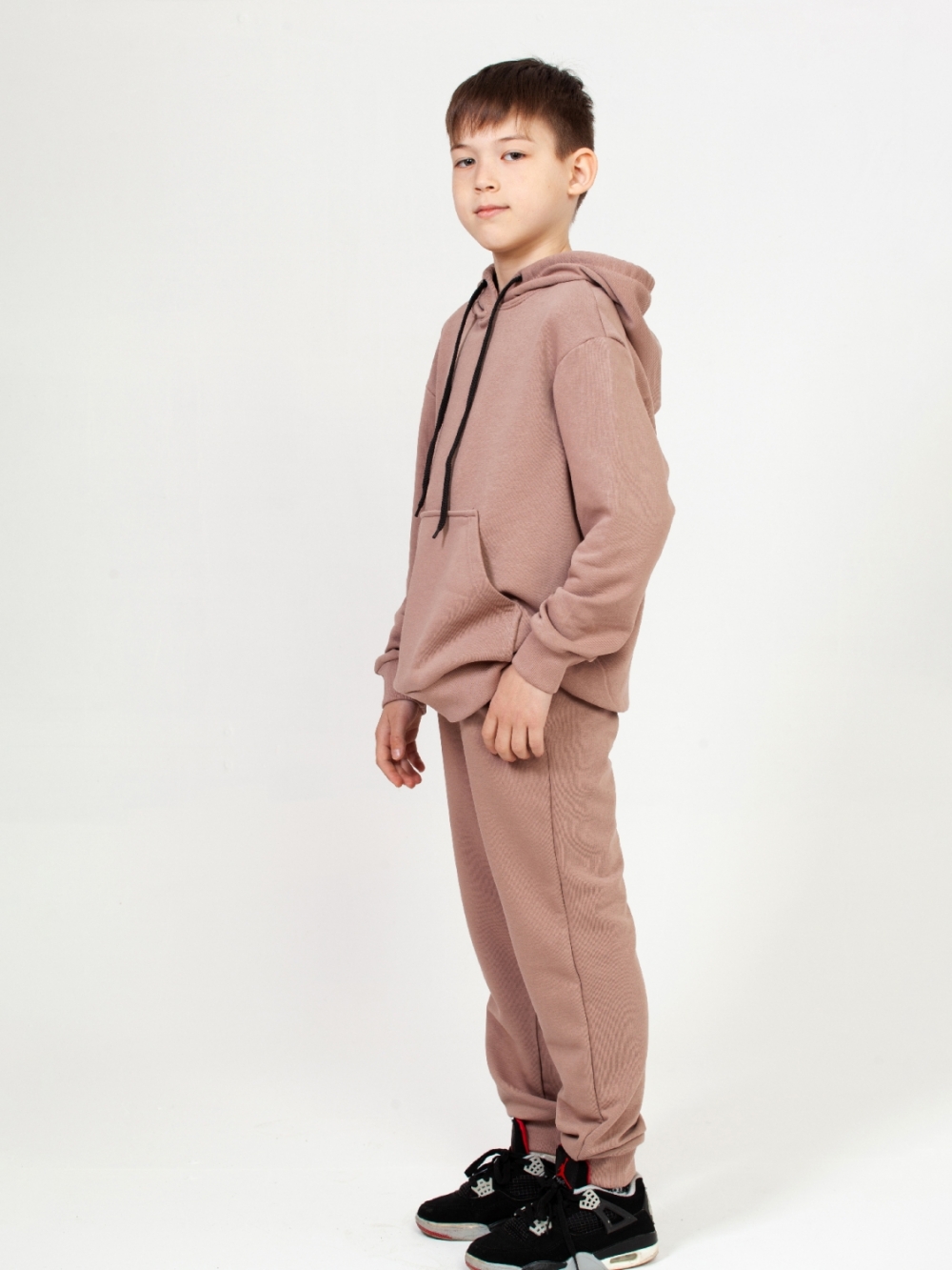 311-Ш. Свитшот с капюшоном + Штаны, хлопок 65%, 35% ПЭ, 3-х нитка ( без начеса) шоколад 122, 128, 134, 140