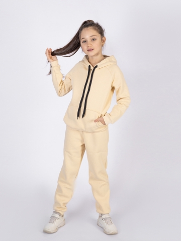 296-СЛ. Свитшот с капюшоном  + Штаны, хлопок 65%, 35% ПЭ, 3-х нитка (начес) сливочный  122,128,134,140