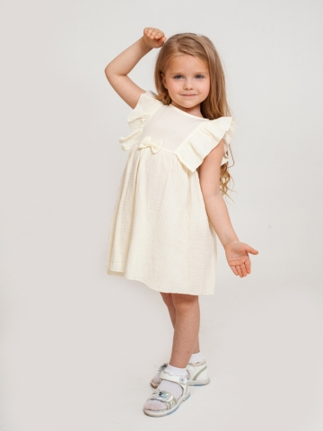 Купить 322-СЛ. Платье из муслина детское, хлопок 100% сливочный, р. 74,80,86,92 в Краснодаре