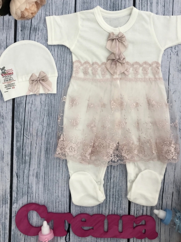 Купить оптом 284-П. Комбинезон с шапкой, (бабочка), пудра хлопок 100% кулирка 56,62 в Краснодаре