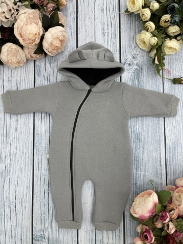 Купить оптом 308-СЕР. Комбинезон с капюшоном, хлопок 65%, 35% ПЭ, 3-х нитка с начесом + интерлок 62,68,74,80 в Краснодаре