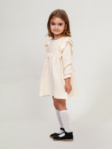 Купить 321-СЛ. Платье из муслина детское, хлопок 100% сливочный, р. 74,80,86,92 в Краснодаре
