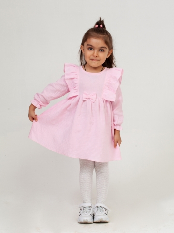 Купить 321-Р. Платье из муслина детское, хлопок 100% розовый, р. 74,80,86,92 в Краснодаре
